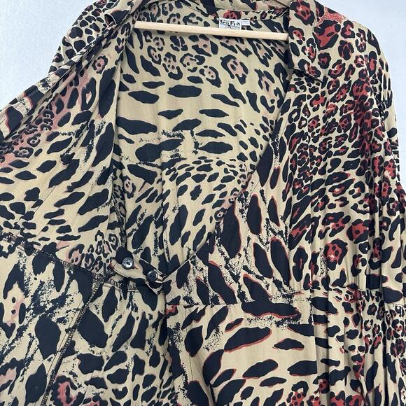 Go Fish Wrap Dress Womens XXL Animal Print Midi Rayon Mobwife Artsy Boho - Picture 3 of 13